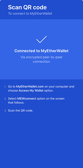 QR kód beolvasása után jelentkező kék felület a telefonos applikációban.